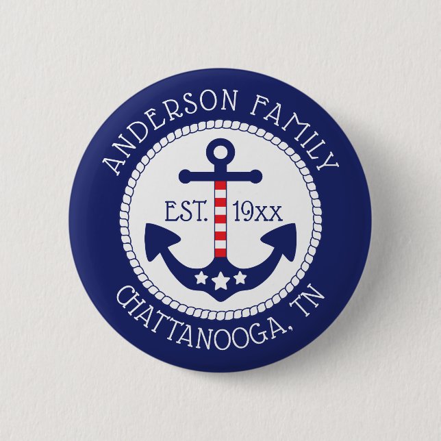Nautical Patriotic Anchor Family Name 6 Cm Round Badge (Front)