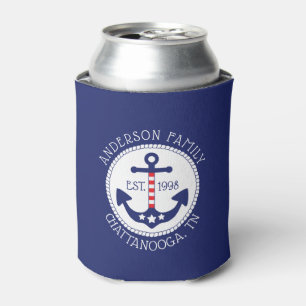 Nautical Patriotic Anchor Family Name Can Cooler