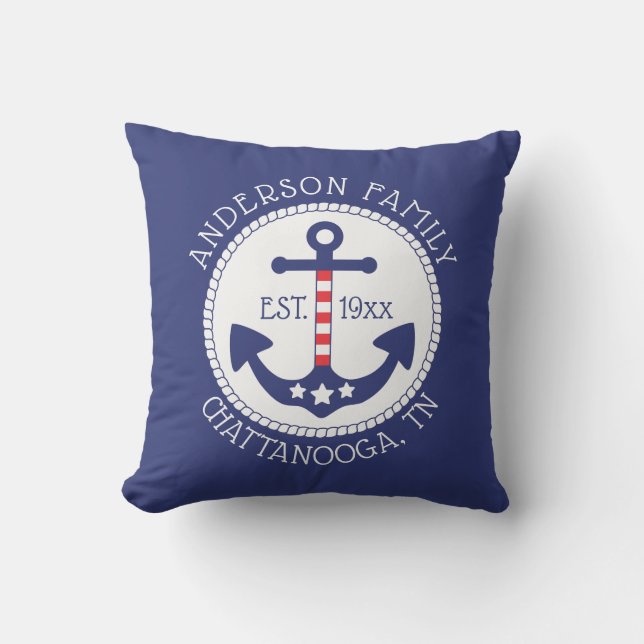 Nautical Patriotic Anchor Family Name Cushion (Front)