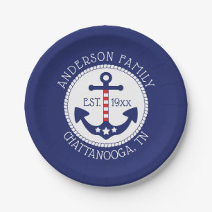 Nautical Patriotic Anchor Family Name Paper Plate