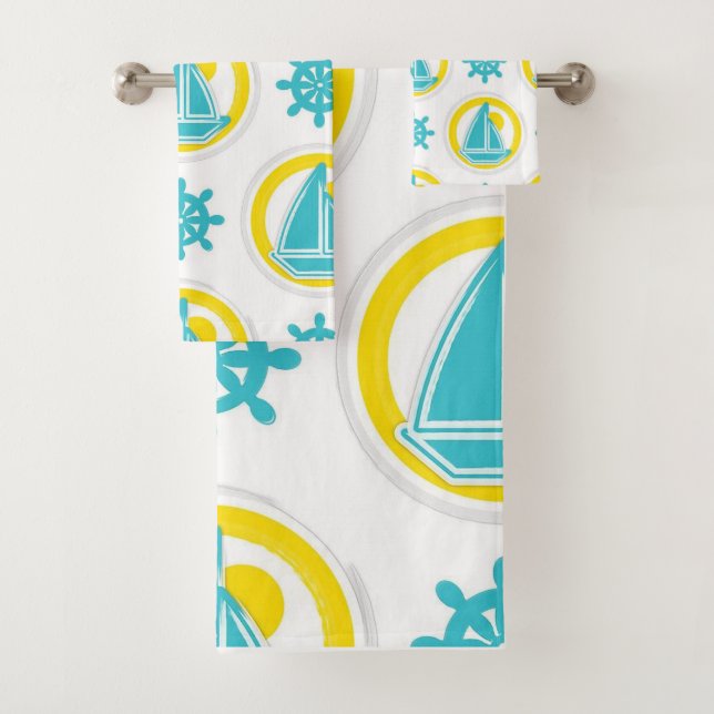 Nautical Pattern Bath Towel Set (Insitu)