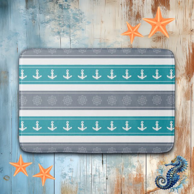 Nautical Pattern Boat Elements Bath Mat (Creator Uploaded)