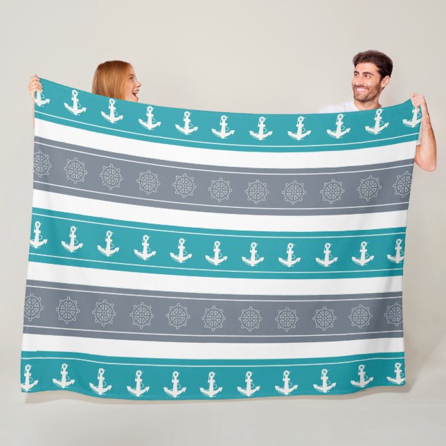 Nautical Pattern Boat Elements Fleece Blanket (In Situ)