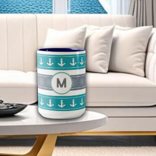 Nautical Pattern Boat Elements Two-Tone Coffee Mug