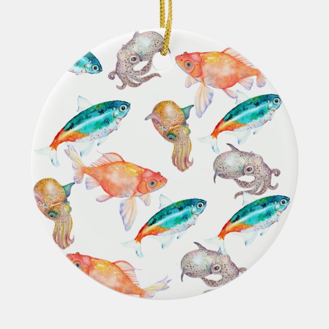 Nautical pattern ceramic tree decoration (Front)