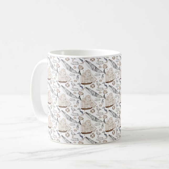 Nautical Pattern Coffee Mug (Front Left)