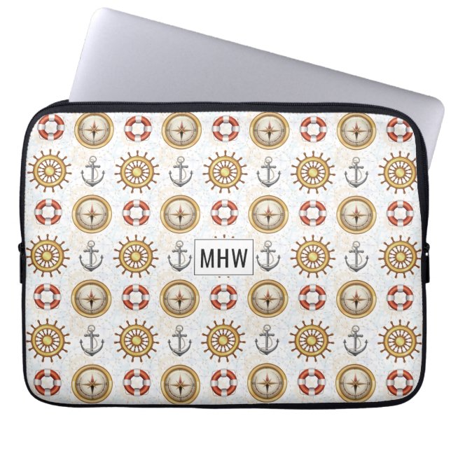 Nautical Pattern custom monogram laptop sleeves (Front)
