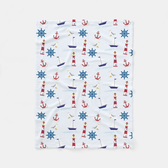 Nautical Pattern Fleece Blanket (Front)