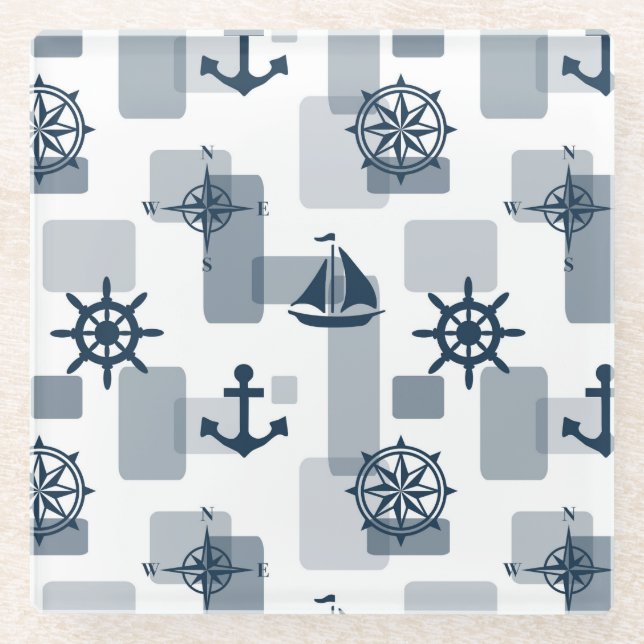 Nautical pattern glass coaster (Front)