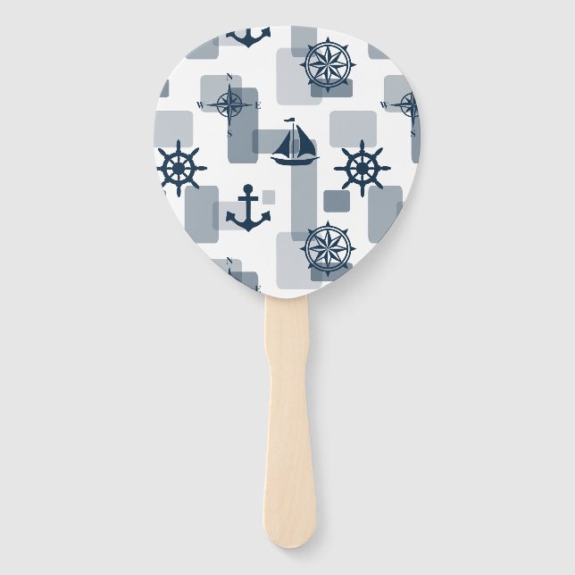 Nautical pattern hand fan (Back)