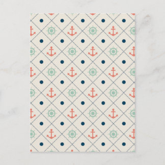 Nautical Pattern Ivory Anchor Helm Wheel Sail Postcard