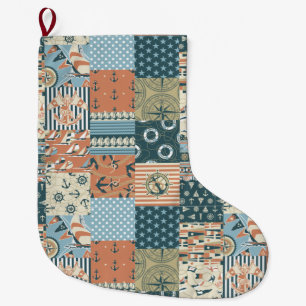 Nautical Pattern Large Christmas Stocking