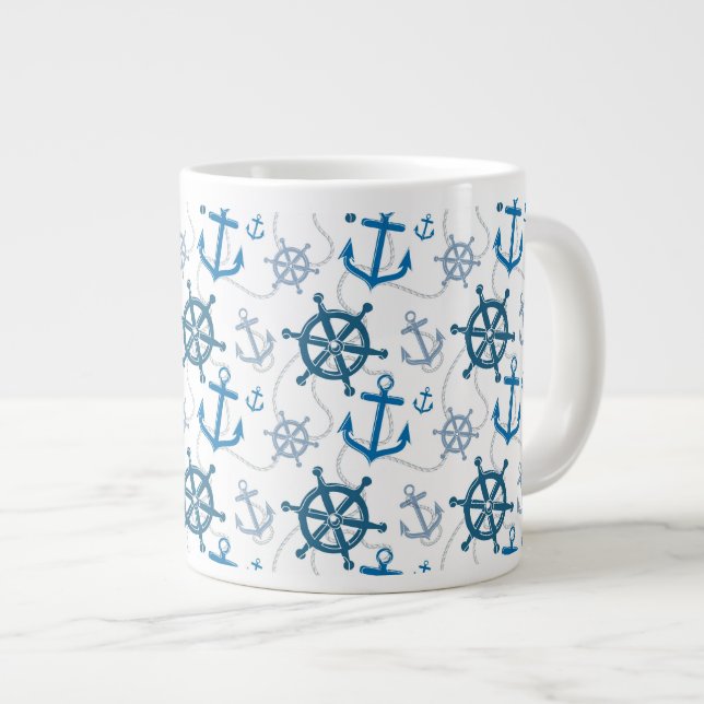 Nautical pattern large coffee mug (Front Right)