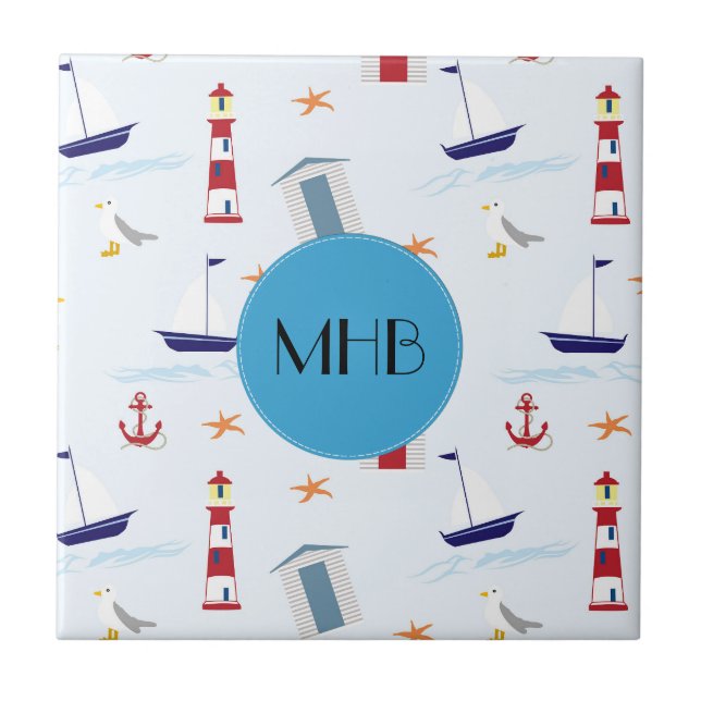Nautical Pattern, Marine Pattern, Monogram Tile (Front)