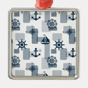 Nautical pattern metal tree decoration