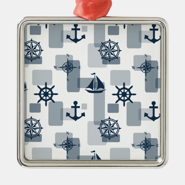 Nautical pattern metal tree decoration (Front)