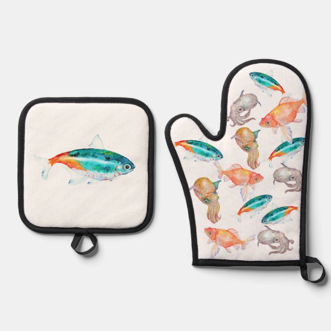 Nautical pattern oven mitt & pot holder set (Front)