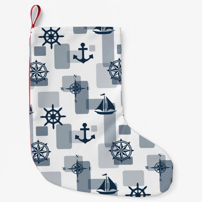 Nautical pattern small christmas stocking (Front)