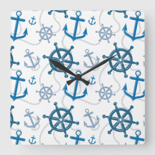 Nautical pattern square wall clock