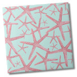 Nautical Pattern Starfish Beach House Tile<br><div class="desc">A cute and trendy teal or seafoam coral pink coastal beach pattern with starfish. Feel free to change the background colour to match your space! Whether you want to use this tile as a little coaster or trivet for a drink or plate... or you want to go big with a...</div>