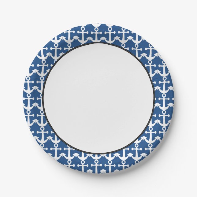 Nautical Pattern | White and Blue Paper Plate (Front)