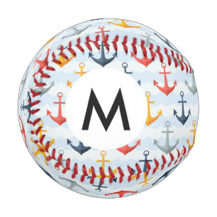 Nautical Pattern with Anchors Baseball