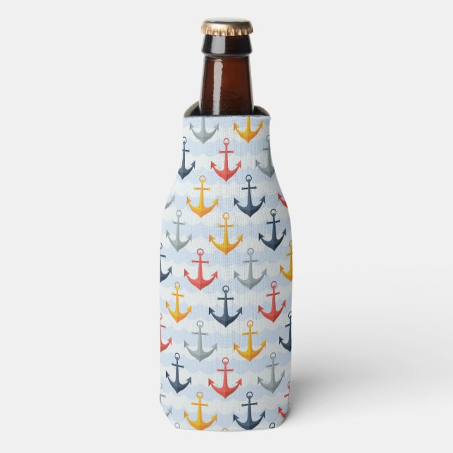 Nautical Pattern with Anchors Bottle Cooler (Bottle Front)