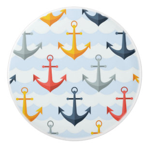 Nautical Pattern with Anchors Ceramic Knob