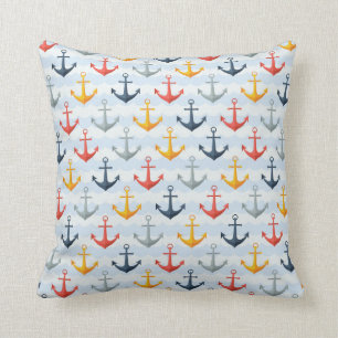 Nautical Pattern with Anchors Cushion