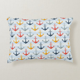 Nautical Pattern with Anchors Decorative Cushion