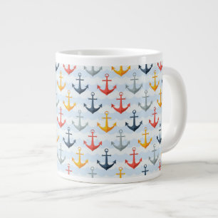 Nautical Pattern with Anchors Large Coffee Mug