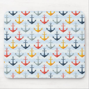 Nautical Pattern with Anchors Mouse Mat