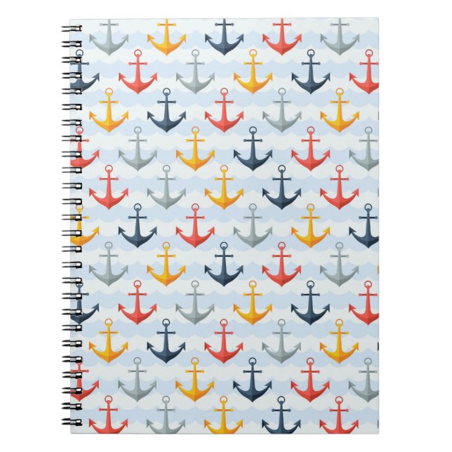 Nautical Pattern with Anchors Notebook (Front)