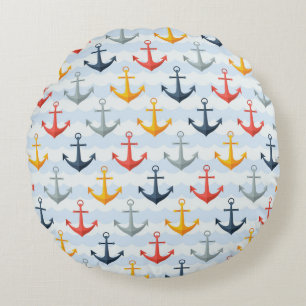 Nautical Pattern with Anchors Round Cushion