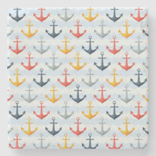 Nautical Pattern with Anchors Stone Coaster