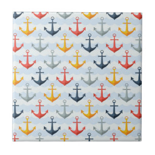 Nautical Pattern with Anchors Tile