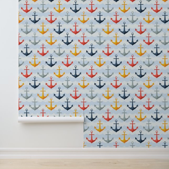 Nautical Pattern with Anchors Wallpaper (Application)