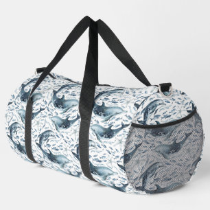 Nautical Pattern with Dolphins and Fishes Duffle Bag