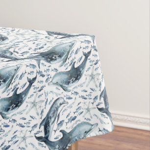 Nautical Pattern with Dolphins and Fishes Tablecloth