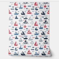 Nautical Pattern with Sailboats and Fish