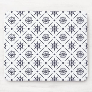 Nautical pattern with sailing wheel and compass mouse mat