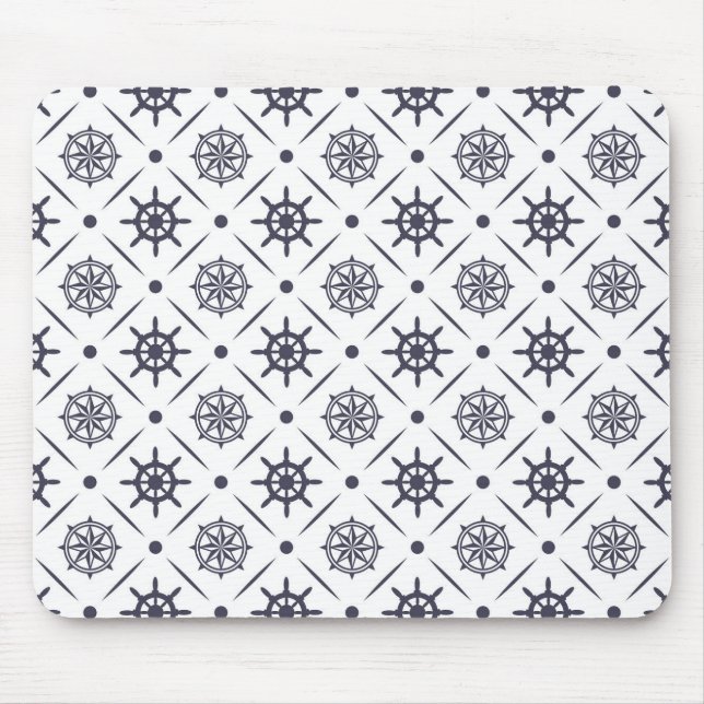 Nautical pattern with sailing wheel and compass mouse mat (Front)
