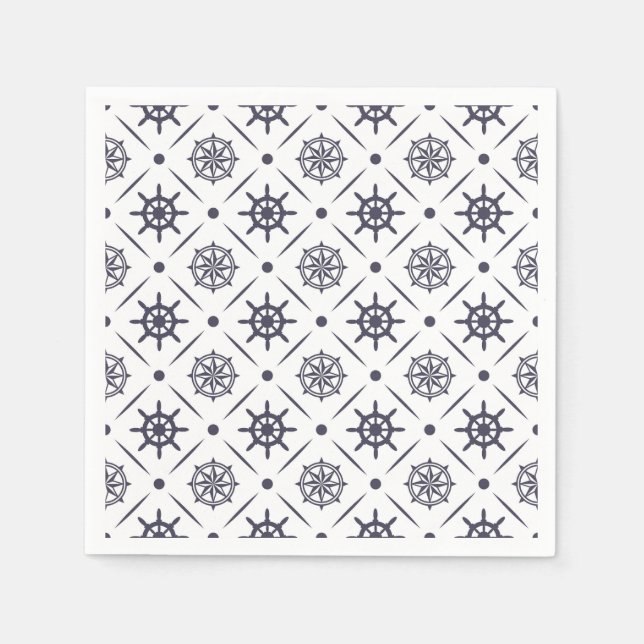 Nautical pattern with sailing wheel and compass napkin (Front)