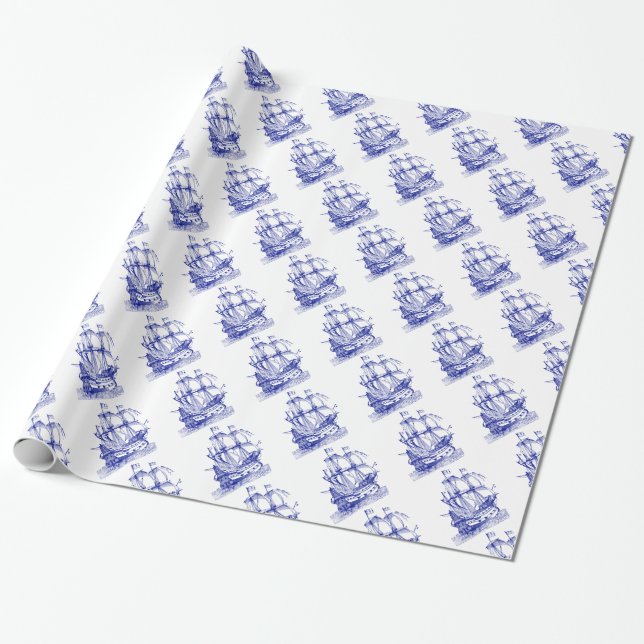 Nautical Pattern Wrapping Paper (Unrolled)