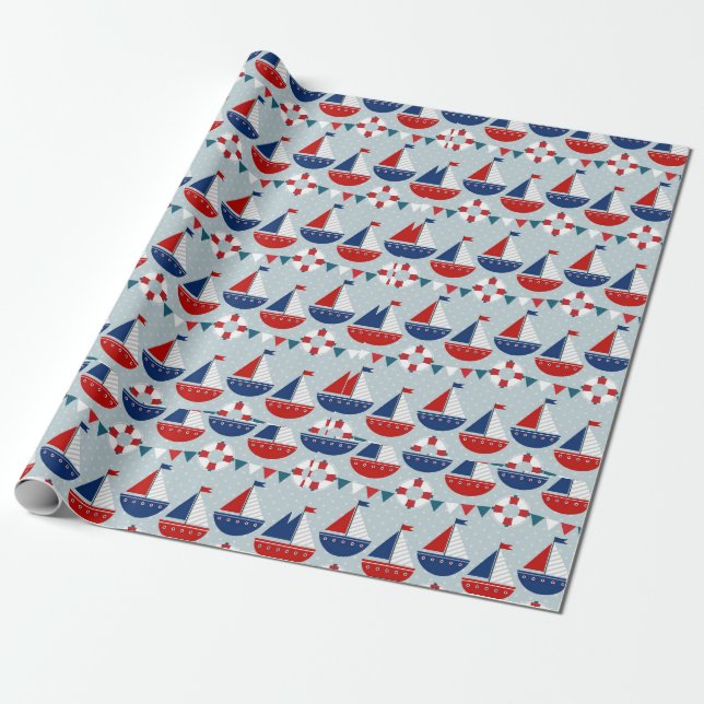 Nautical Pattern Wrapping Paper (Unrolled)