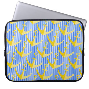 Nautical pattern yellow anchor laptop case