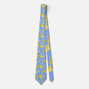 Nautical pattern yellow anchor neck tie