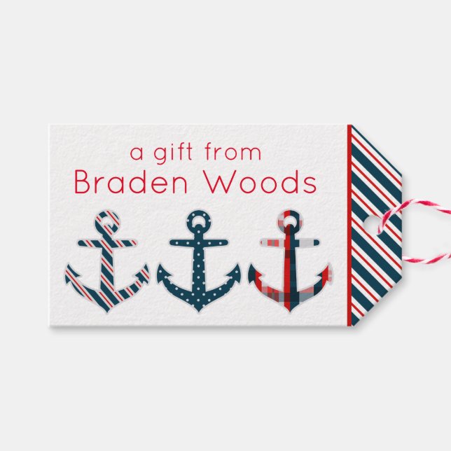 Nautical Patterned Anchors Gift Tags (Front (Horizontal))