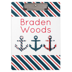 Nautical Patterned Anchors Personalised Clipboard
