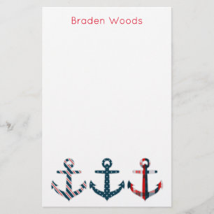Nautical Patterned Anchors Personalised Stationery